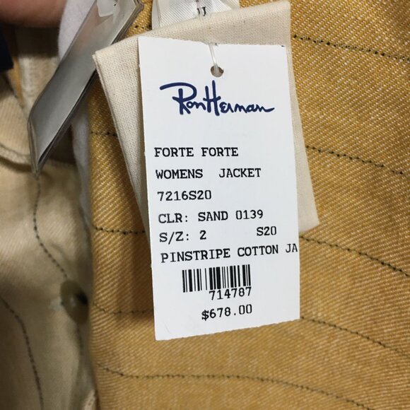 Forte Forte NWT Womens 2 Sand Yellow Pinstripe Linen Cotton Blend Blazer Jacket - Picture 11 of 16